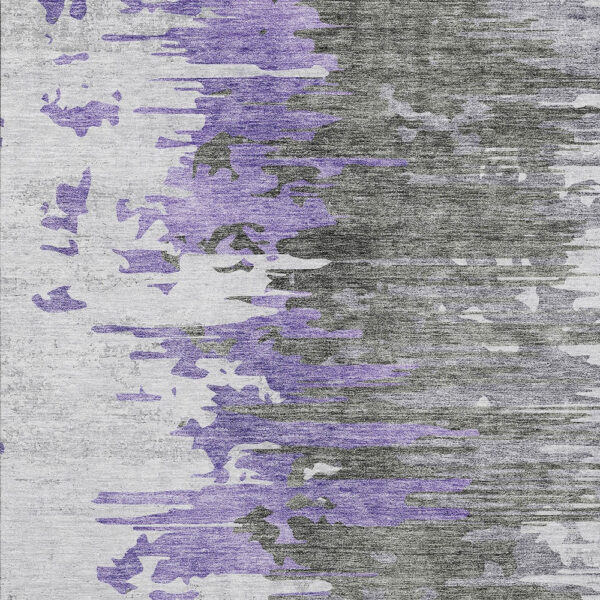 9' X 12' Purple Ivory And Charcoal Abstract Washable Indoor Outdoor Area Rug