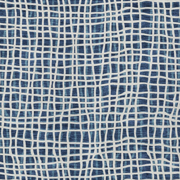 10' X 14' Navy Blue And Ivory Striped Washable Indoor Outdoor Area Rug