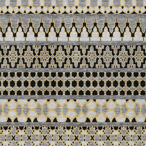 5' X 8' Charcoal Gray And Gold Quatrefoil Washable Indoor Outdoor Area Rug