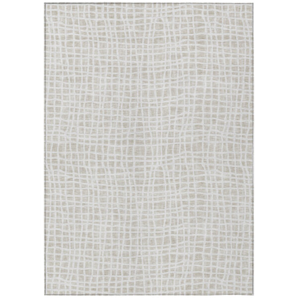 5' X 8' Ivory And Beige Striped Washable Indoor Outdoor Area Rug