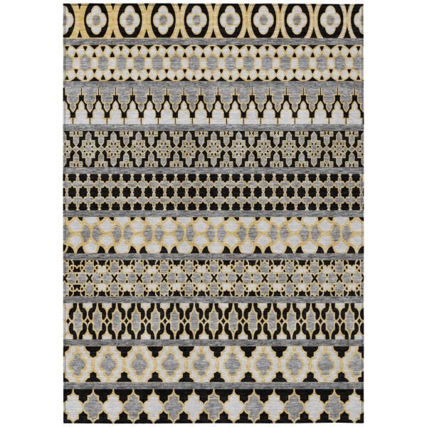 5' X 8' Charcoal Gray And Gold Quatrefoil Washable Indoor Outdoor Area Rug