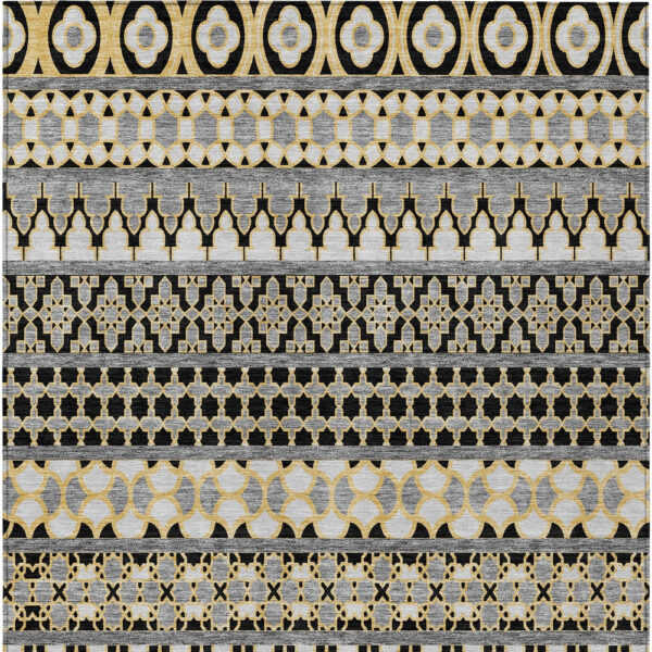 5' X 8' Charcoal Gray And Gold Quatrefoil Washable Indoor Outdoor Area Rug