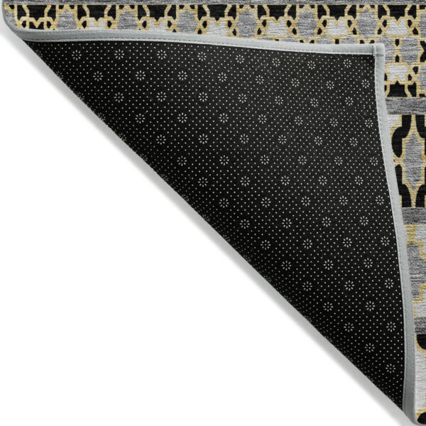 5' X 8' Charcoal Gray And Gold Quatrefoil Washable Indoor Outdoor Area Rug