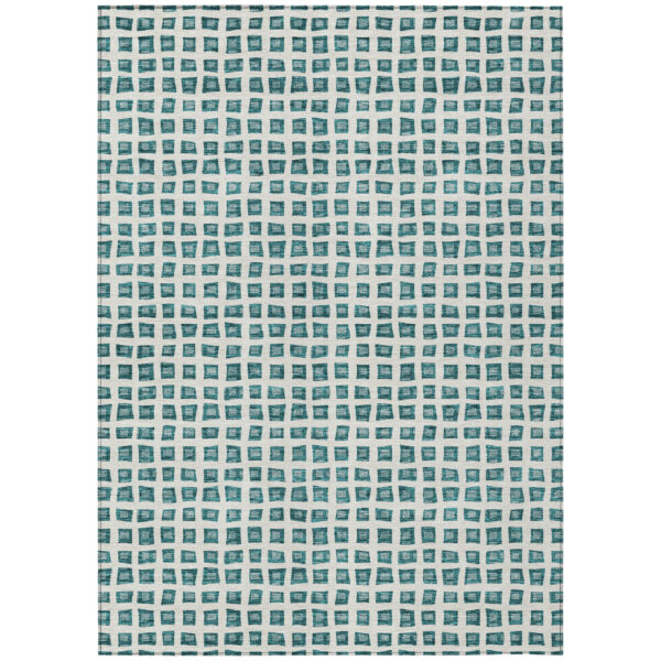 3' X 5' Teal Blue And Ivory Geometric Washable Indoor Outdoor Area Rug