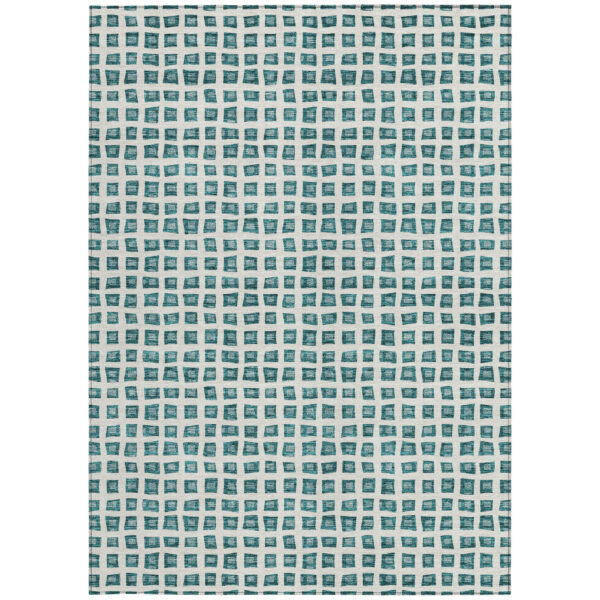 3' X 5' Teal Blue And Ivory Geometric Washable Indoor Outdoor Area Rug