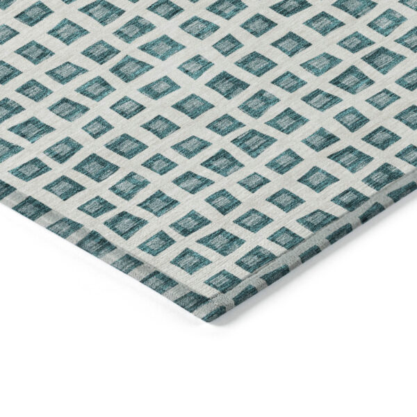 3' X 5' Teal Blue And Ivory Geometric Washable Indoor Outdoor Area Rug