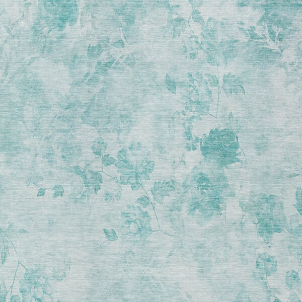 9' X 12' Aqua Teal Blue And Ivory Floral Washable Indoor Outdoor Area Rug