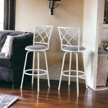 Set of Two 28" Gray and White Metal Bar Chairs