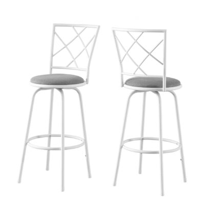 Set of Two 28" Gray and White Metal Bar Chairs