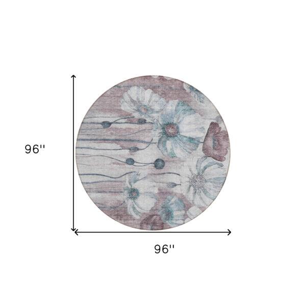 8' Teal Blue Aqua And Ivory Round Floral Washable Indoor Outdoor Area Rug