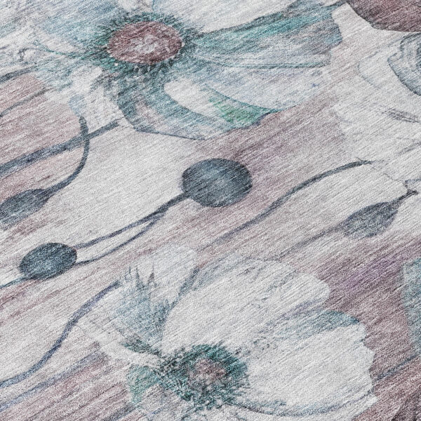 8' Teal Blue Aqua And Ivory Round Floral Washable Indoor Outdoor Area Rug