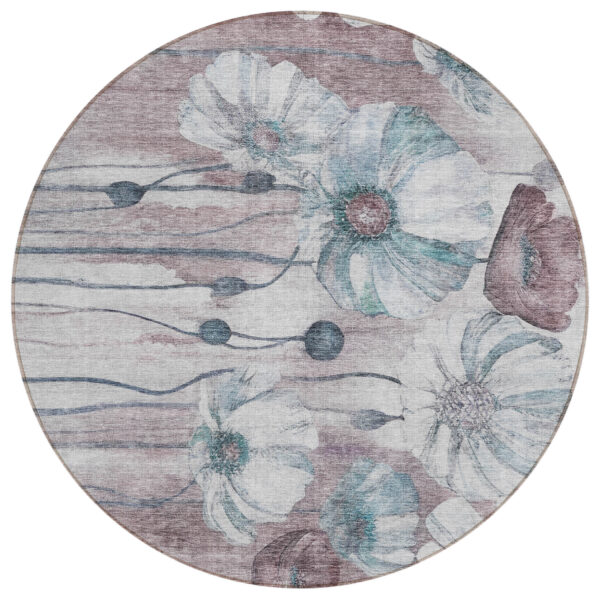 8' Teal Blue Aqua And Ivory Round Floral Washable Indoor Outdoor Area Rug