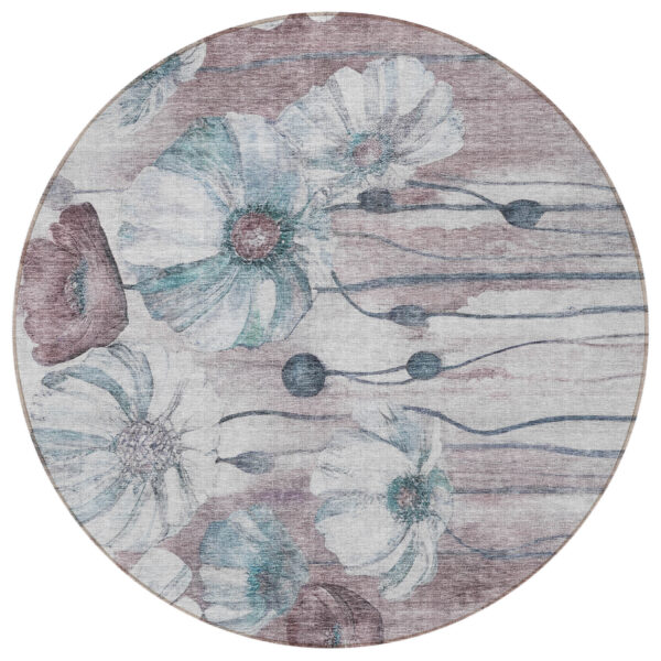 8' Teal Blue Aqua And Ivory Round Floral Washable Indoor Outdoor Area Rug