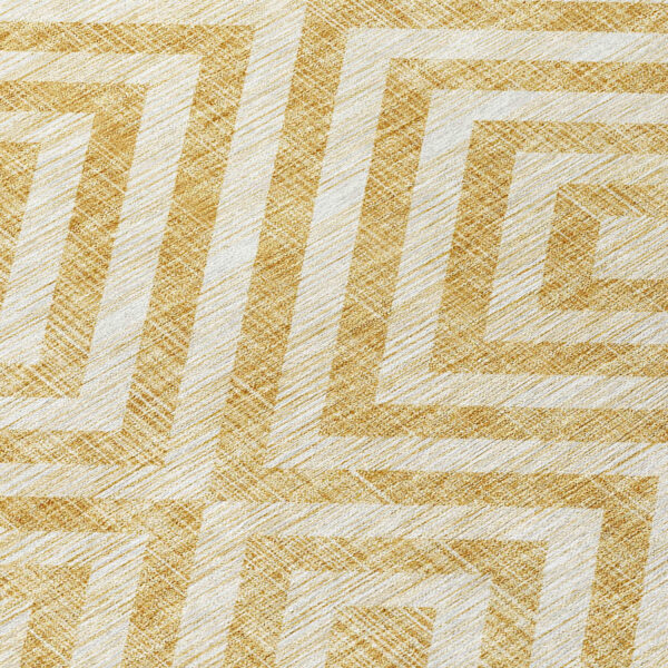 8' Gold Beige And Ivory Round Geometric Washable Indoor Outdoor Area Rug