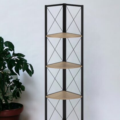 59" Taupe Metal Corner Bookcase