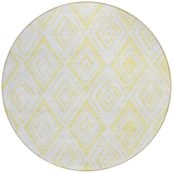 8' Yellow And Ivory Round Geometric Washable Indoor Outdoor Area Rug