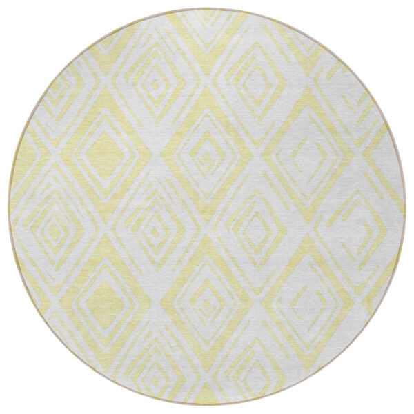 8' Yellow And Ivory Round Geometric Washable Indoor Outdoor Area Rug
