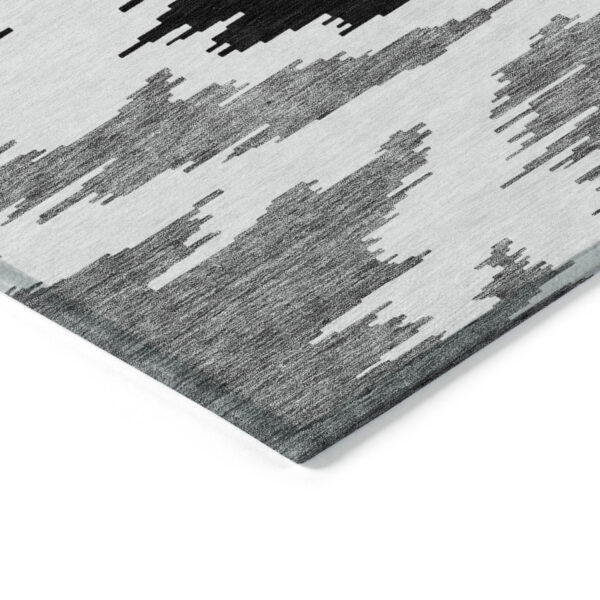 5' X 8' Black Gray And Silver Abstract Washable Indoor Outdoor Area Rug