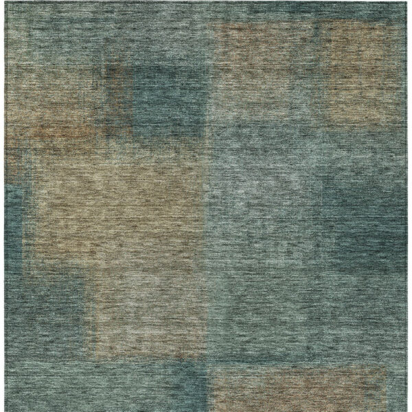 8' X 10' Teal Blue Brown And Taupe Abstract Washable Indoor Outdoor Area Rug