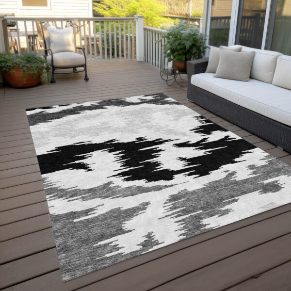 5' X 8' Black Gray And Silver Abstract Washable Indoor Outdoor Area Rug