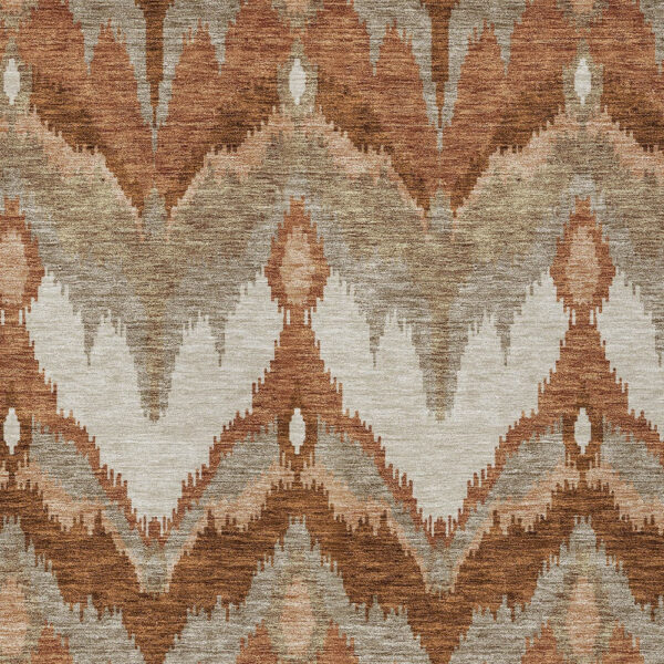 9' X 12' Orange Beige And Copper Ikat Washable Indoor Outdoor Area Rug