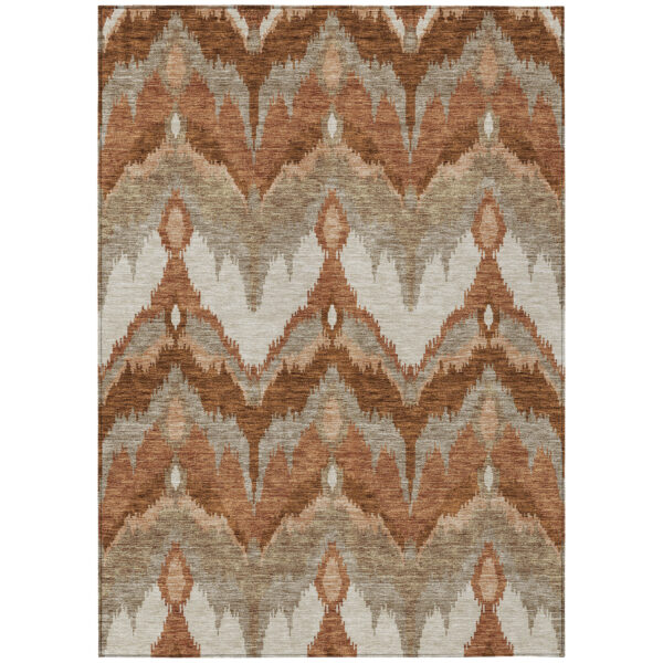 9' X 12' Orange Beige And Copper Ikat Washable Indoor Outdoor Area Rug