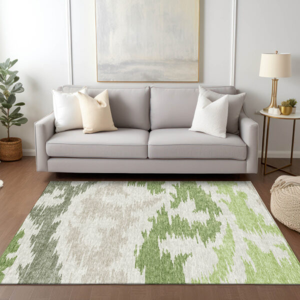 5' X 8' Olive Green And Beige Abstract Washable Indoor Outdoor Area Rug