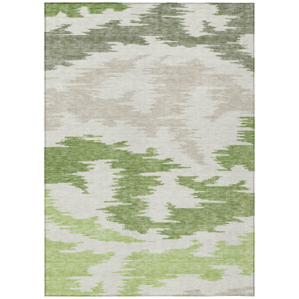 5' X 8' Olive Green And Beige Abstract Washable Indoor Outdoor Area Rug