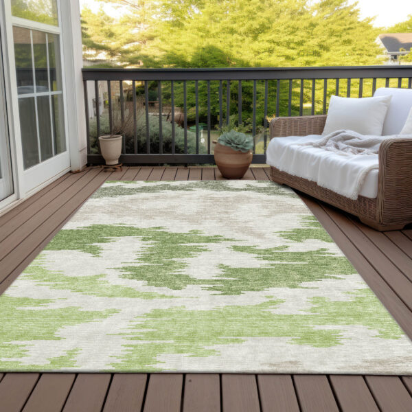 5' X 8' Olive Green And Beige Abstract Washable Indoor Outdoor Area Rug