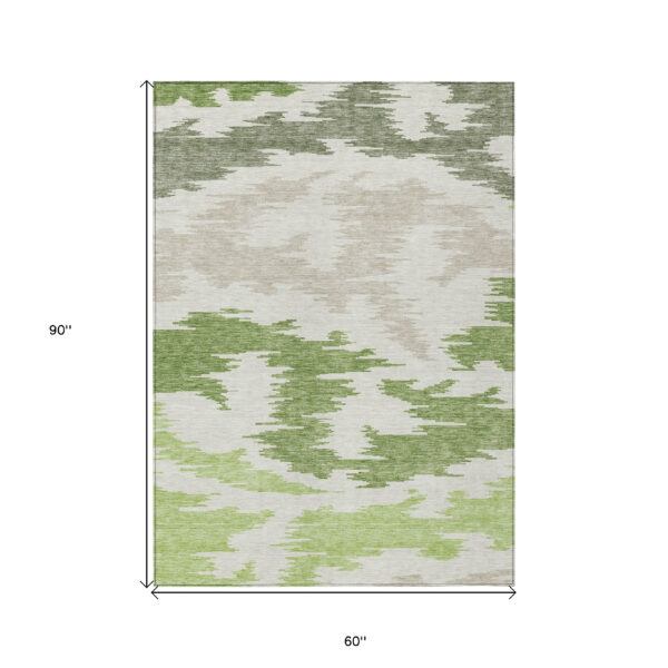 5' X 8' Olive Green And Beige Abstract Washable Indoor Outdoor Area Rug