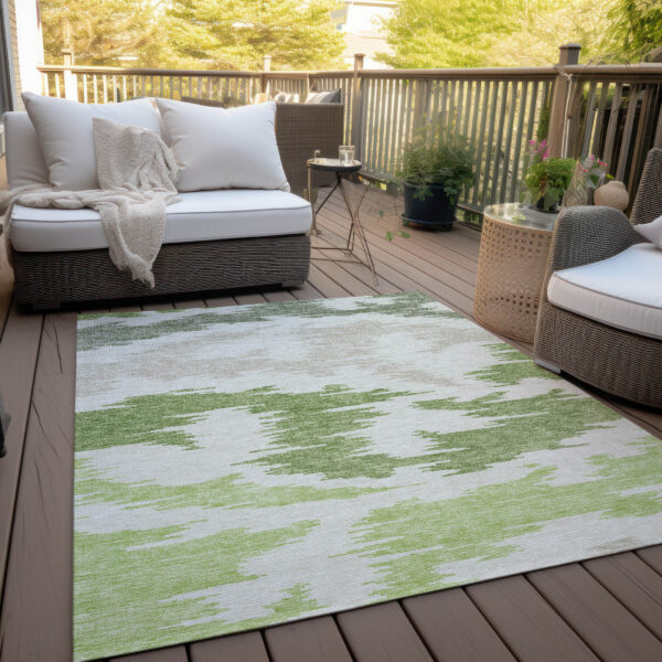 5' X 8' Olive Green And Beige Abstract Washable Indoor Outdoor Area Rug