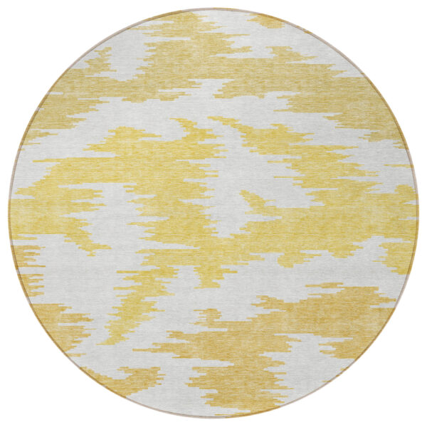 8' Gold Beige And Wheat Round Abstract Washable Indoor Outdoor Area Rug