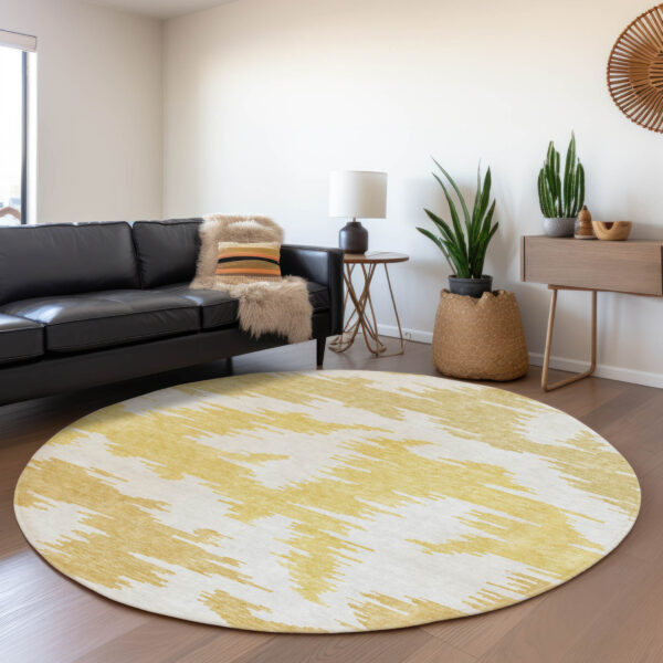 8' Gold Beige And Wheat Round Abstract Washable Indoor Outdoor Area Rug