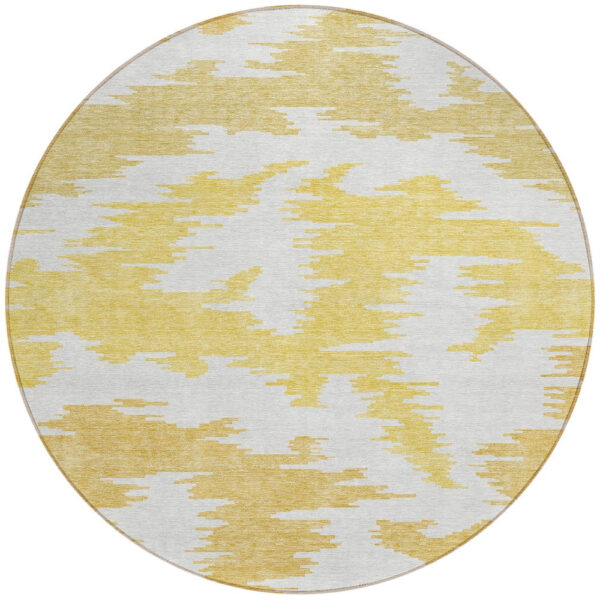 8' Gold Beige And Wheat Round Abstract Washable Indoor Outdoor Area Rug