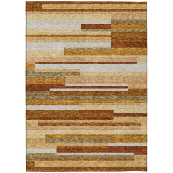 10' X 14' Orange Copper And Taupe Striped Washable Indoor Outdoor Area Rug