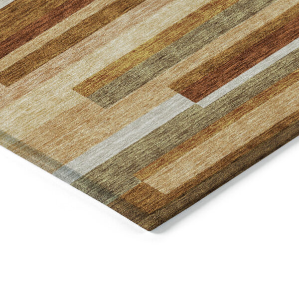 10' X 14' Orange Copper And Taupe Striped Washable Indoor Outdoor Area Rug