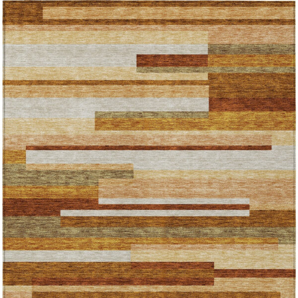 10' X 14' Orange Copper And Taupe Striped Washable Indoor Outdoor Area Rug