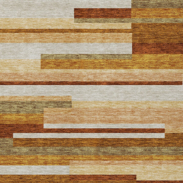 10' X 14' Orange Copper And Taupe Striped Washable Indoor Outdoor Area Rug