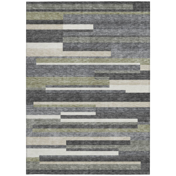 3' X 5' Charcoal Gray And Silver Striped Washable Indoor Outdoor Area Rug