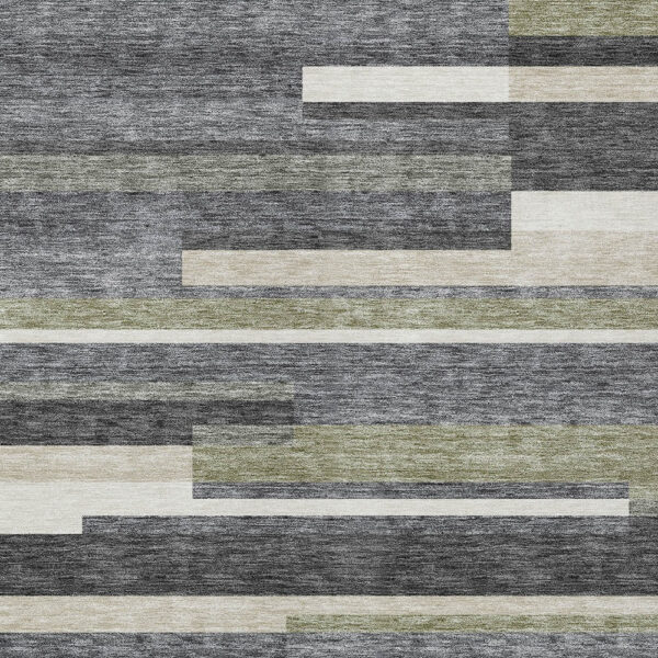 3' X 5' Charcoal Gray And Silver Striped Washable Indoor Outdoor Area Rug