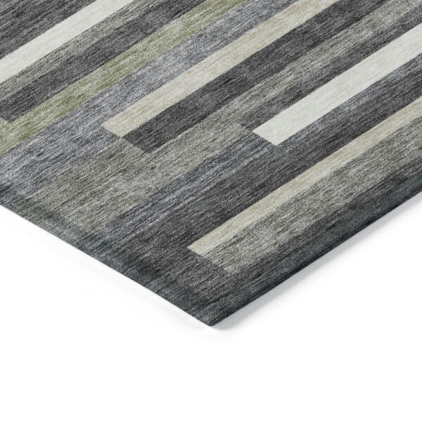 3' X 5' Charcoal Gray And Silver Striped Washable Indoor Outdoor Area Rug