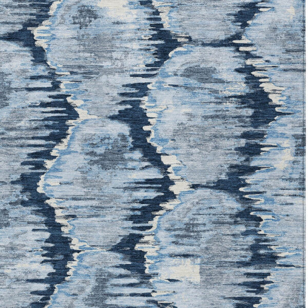 8' X 10' Navy Blue Sky Blue And Ivory Abstract Washable Indoor Outdoor Area Rug