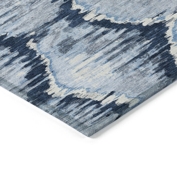8' X 10' Navy Blue Sky Blue And Ivory Abstract Washable Indoor Outdoor Area Rug