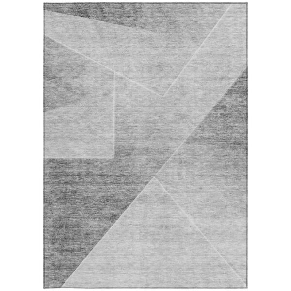 9' X 12' Gray Silver And Charcoal Abstract Washable Indoor Outdoor Area Rug