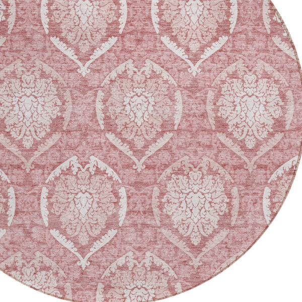 8' Pink Blush And Ivory Round Medallion Washable Indoor Outdoor Area Rug