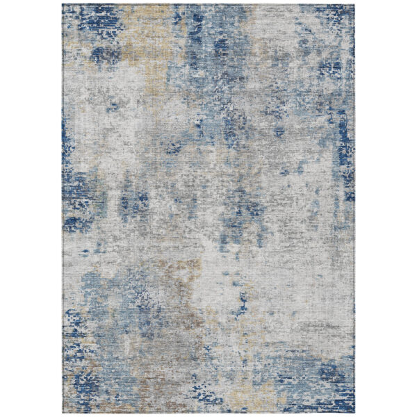 5' X 8' Denim Blue And Sky Blue Abstract Washable Indoor Outdoor Area Rug