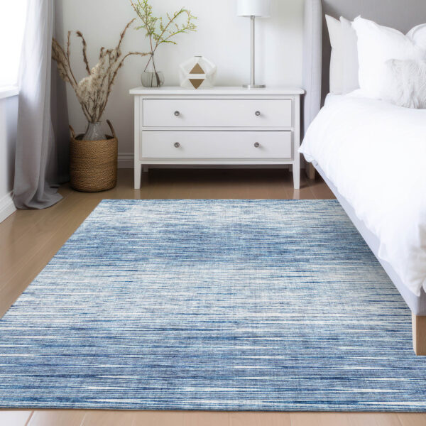 5' X 8' Navy Blue And Sky Blue Abstract Washable Indoor Outdoor Area Rug