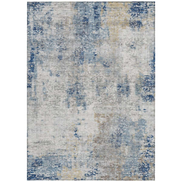 5' X 8' Denim Blue And Sky Blue Abstract Washable Indoor Outdoor Area Rug