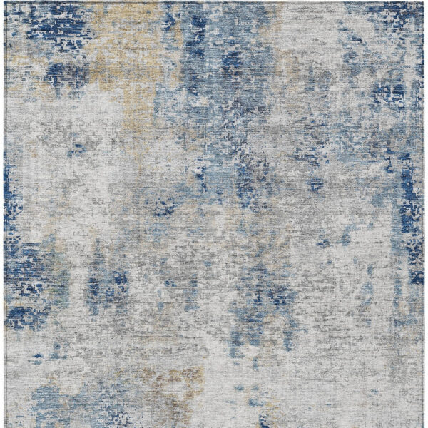 5' X 8' Denim Blue And Sky Blue Abstract Washable Indoor Outdoor Area Rug