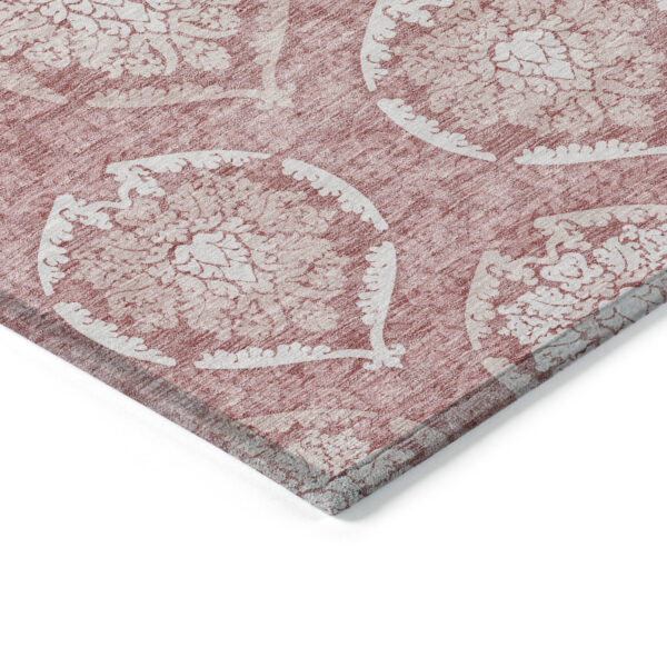8' Pink Blush And Ivory Round Medallion Washable Indoor Outdoor Area Rug